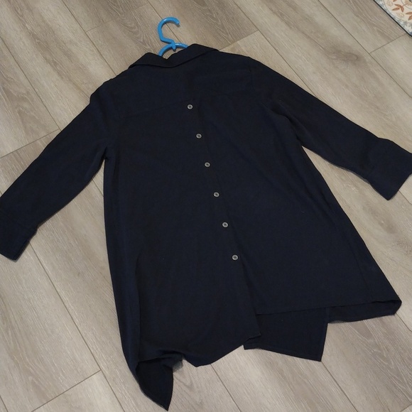 Dark Navy Blue 3/4 Sleeve Button Down Shirt - Picture 10 of 12